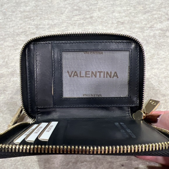 Valentina Italian Double Zip Around Close Wallet Black Leather NWOT - Picture 6 of 13